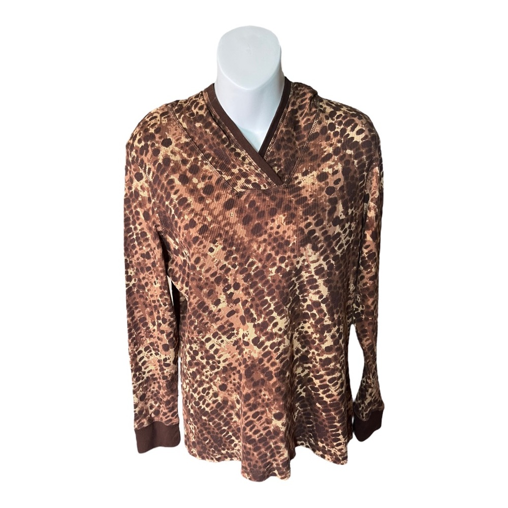 d&co Active Animal Print Thermal Long Sleeve Hooded Top Size Medium
